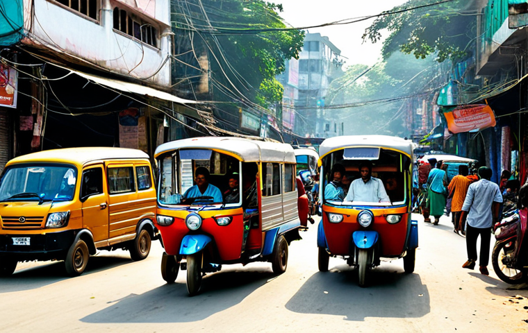 **

A busy Dhaka street scene, penuh sesak dengan rickshaws, cars, and people in colorful saris. Street food vendors are selling traditional Bengali snacks. Bright sunlight, realistic details, cinematic lighting, *safe for work*, *appropriate content*, *fully clothed*, *professional*, *modest*, *family-friendly*.

**