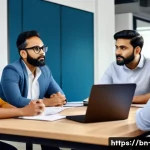 PM과 팀원의 갈등 관리 방법 - A diverse Bengali project team in a modern office setting, engaged in a respectful discussion with a...