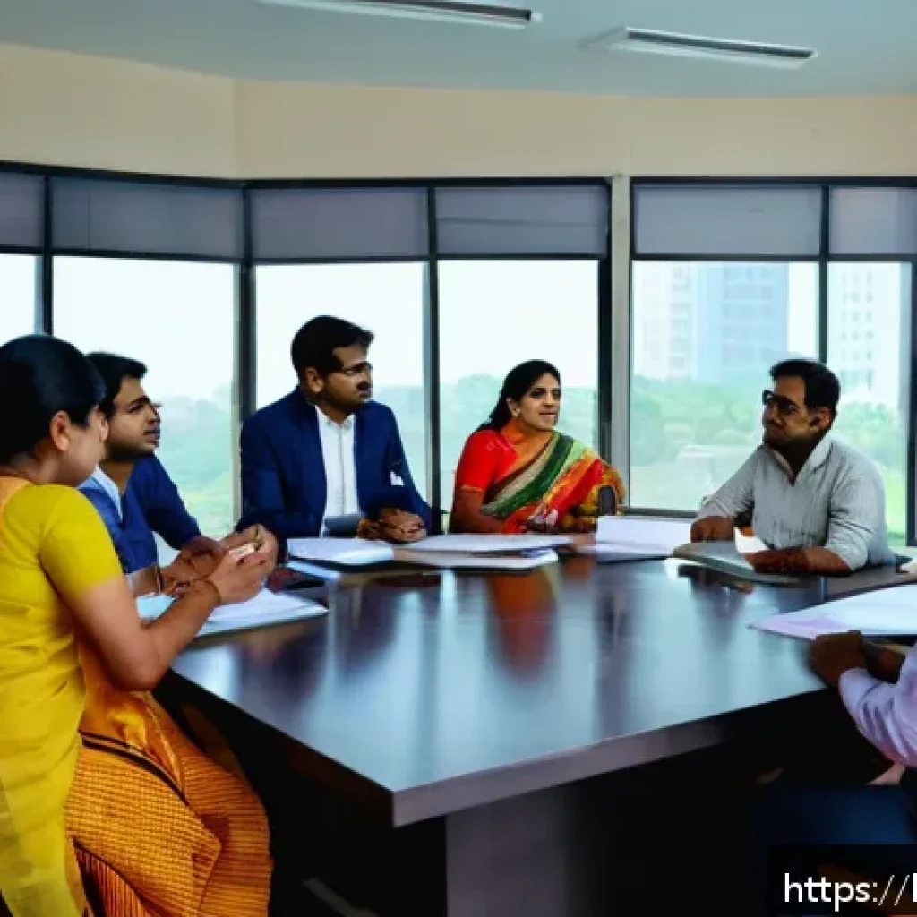 PM이 자주 접하는 도전 과제와 해결책 - A diverse Bengali project team engaged in an open communication meeting inside a modern office, show...