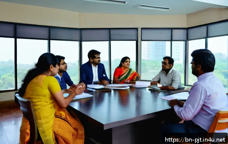 PM이 자주 접하는 도전 과제와 해결책 - A diverse Bengali project team engaged in an open communication meeting inside a modern office, show...